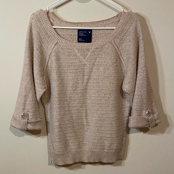 NWOT American Eagle Outfitters Sz M Light Pink Cream Tan 3/4 Sleeve Sweater - Picture 1 of 6